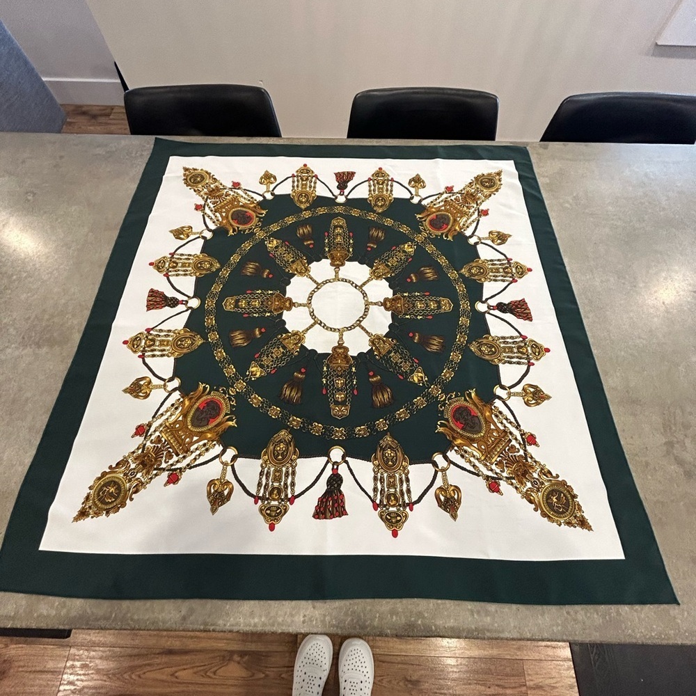 Gorgeous scarf. Made in Korea. Imported by Peacock silk. Green/neutrals.